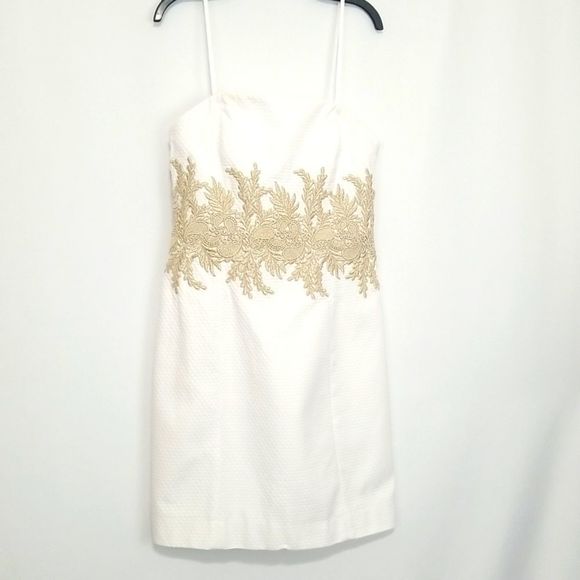 Lilly Pulitzer Dresses & Skirts - Lilly Pulitzer Gold Embroidered Dress size 4  0058